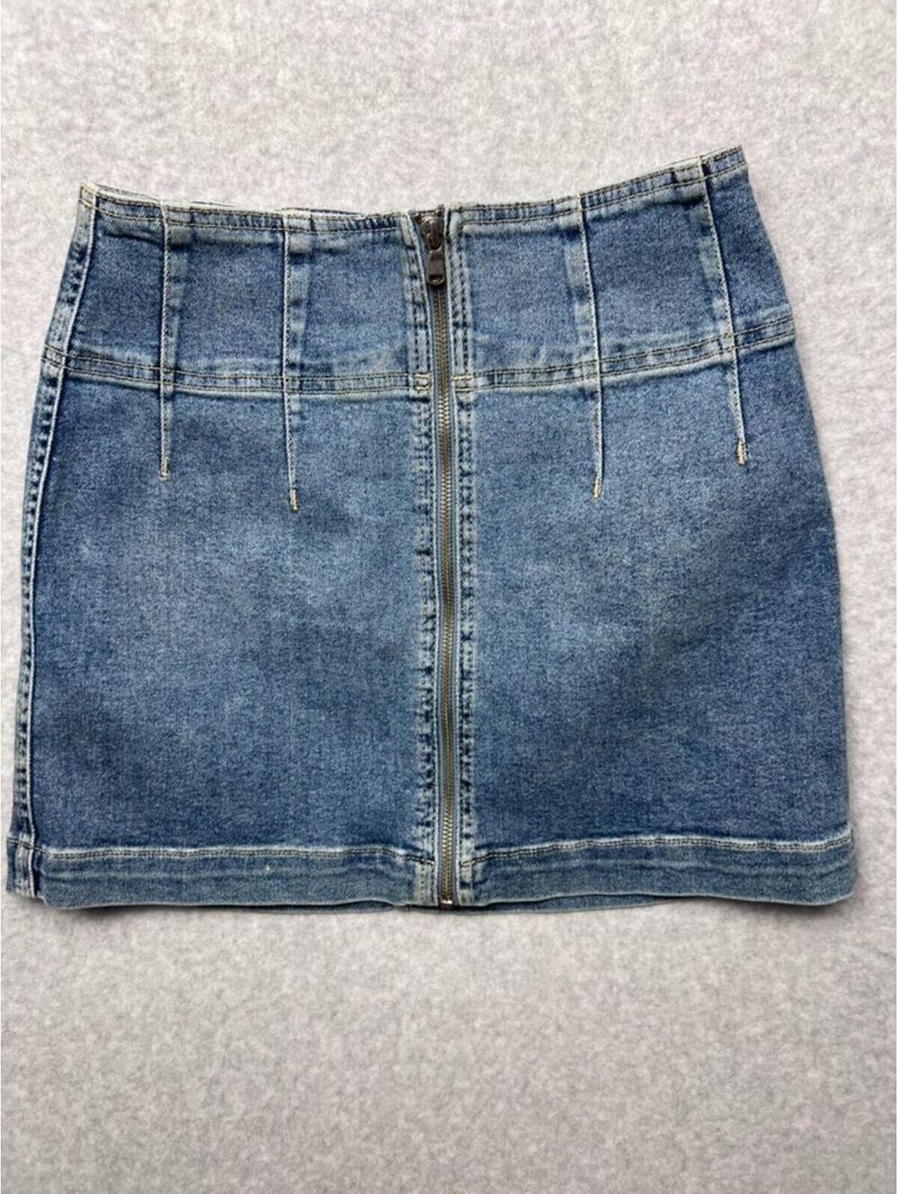 Free People We The Free Virgo Denim Mini Skirt 26 Front Zip Blue High Rise y2k